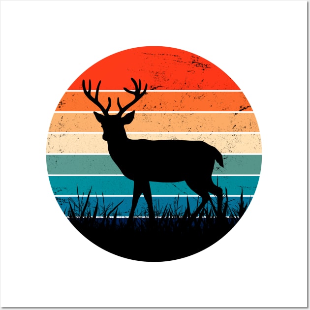 Deer Silhouette Retro Sunset Art Wall Art by ShopBuzz